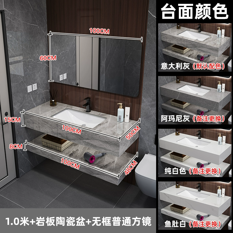 Modern Wall-Mounted Double-Layer Basin Set – Stone Slab Ceramic Bathroom Vanity - Image 10