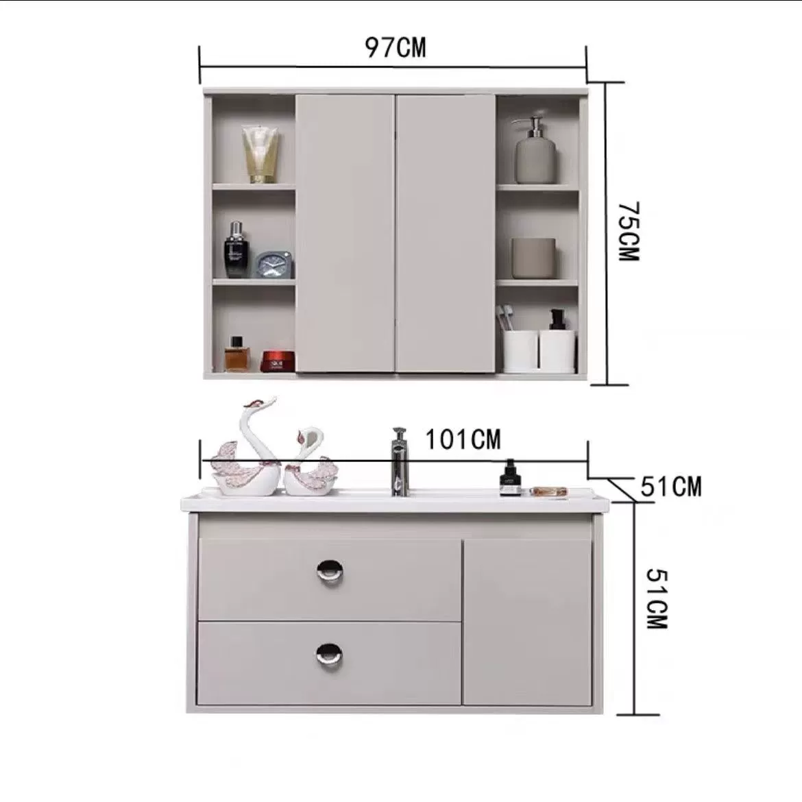 Smart Hidden Mirror Bathroom Cabinet – Integrated Ceramic Washbasin Set - Image 13