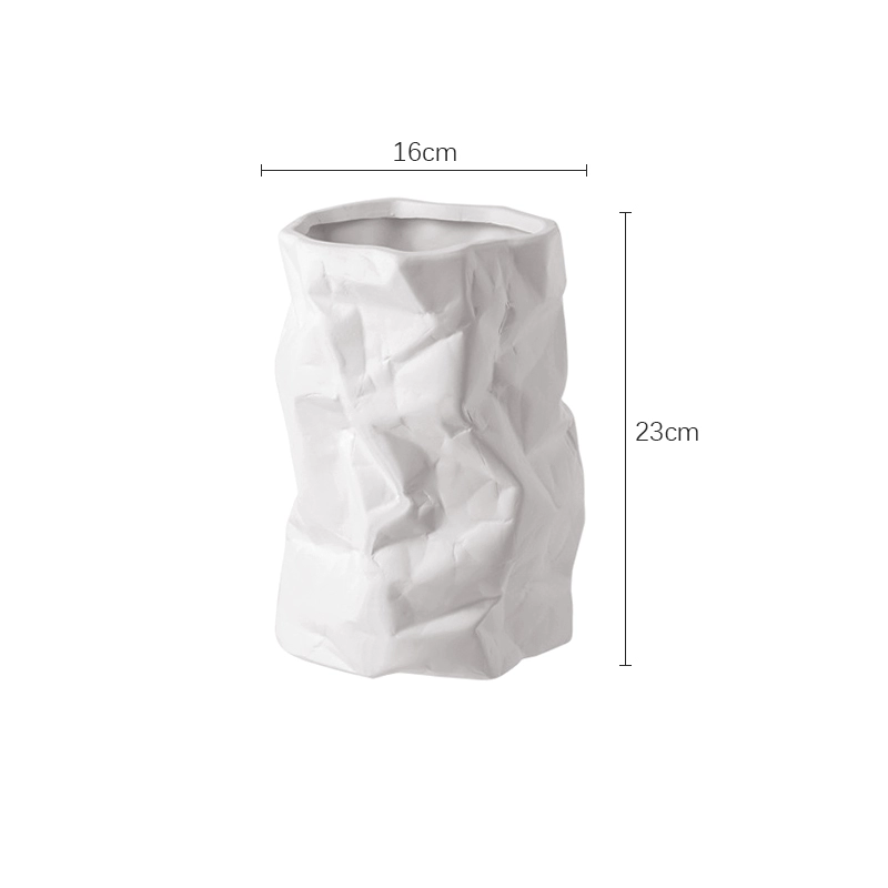 Modern Pleated Ceramic Vase – Artistic White Paper Bag Style - Image 7