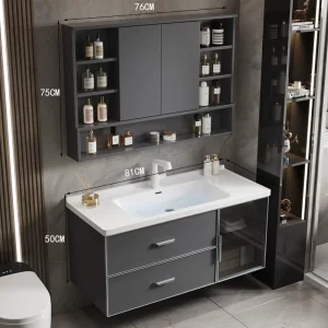 Smart Hidden Mirror Bathroom Cabinet – Integrated Ceramic Washbasin Set