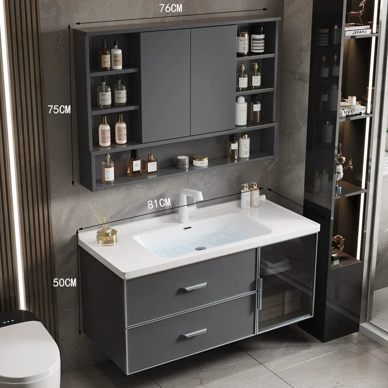 Smart Hidden Mirror Bathroom Cabinet – Integrated Ceramic Washbasin Set