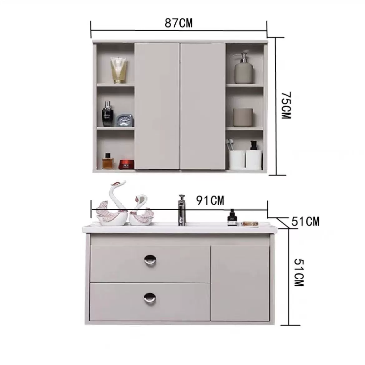 Smart Hidden Mirror Bathroom Cabinet – Integrated Ceramic Washbasin Set - Image 12