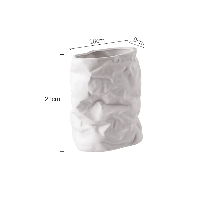Modern Pleated Ceramic Vase – Artistic White Paper Bag Style - Image 5