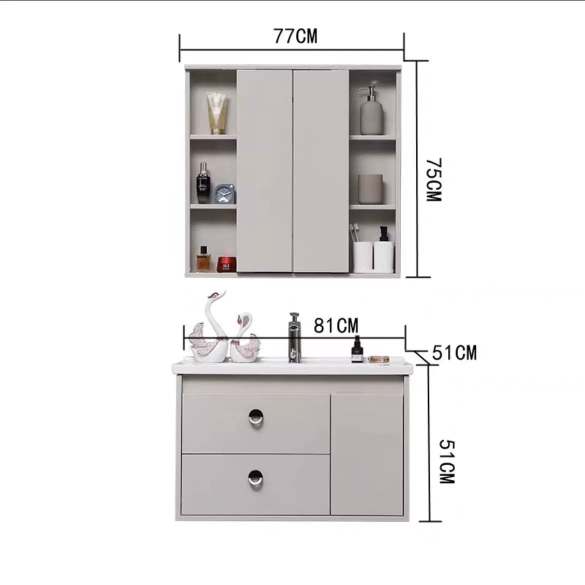 Smart Hidden Mirror Bathroom Cabinet – Integrated Ceramic Washbasin Set - Image 11
