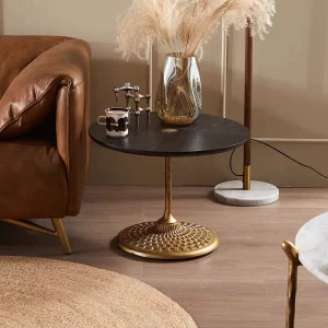 Retro Mid-Century Round Side Table – Iron Art Café & Living Room Accent