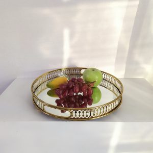 Modern Gold Metal Mirror Tray – Round Decorative Storage & Fruit Tray