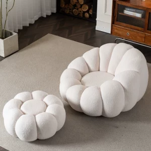 Pumpkin Lounge Chair – Rotatable Lazy Sofa with Ottoman in Cozy Lamb Velvet