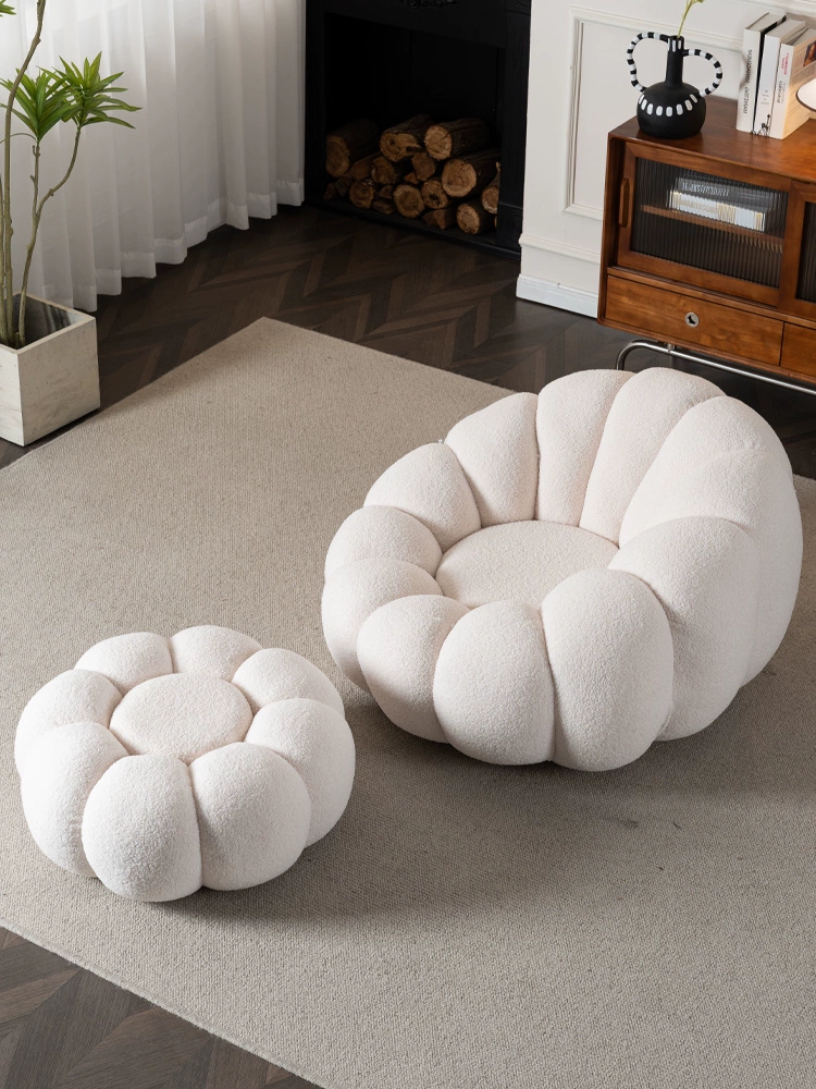 Pumpkin Lounge Chair – Rotatable Lazy Sofa with Ottoman in Cozy Lamb Velvet
