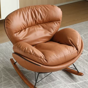Nordic Genuine Leather Rocking Chair – Eggshell Lazy Recliner for Living Room & Balcony
