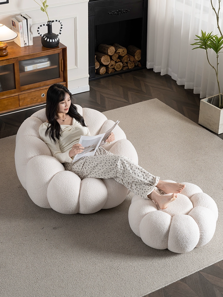 Pumpkin Lounge Chair – Rotatable Lazy Sofa with Ottoman in Cozy Lamb Velvet - Image 5