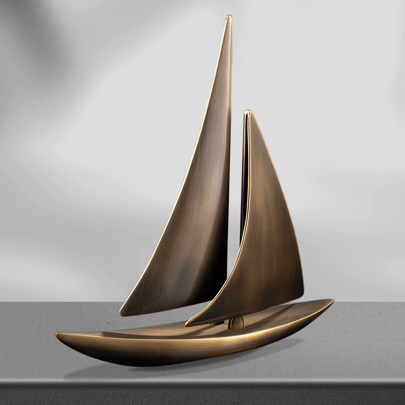 Light Luxury Brass Sailboat Sculpture – High-End Home & Office Ornament