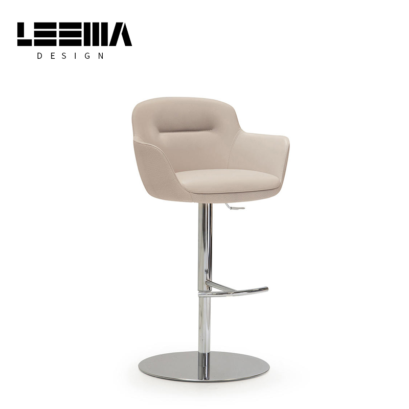 Italian Minimalist Leather Bar Chair – Rotating Lift Stool for Modern Spaces