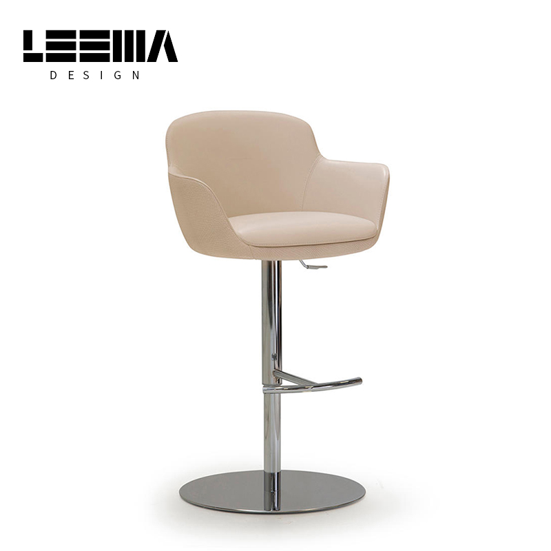 Italian Minimalist Leather Bar Chair – Rotating Lift Stool for Modern Spaces - Image 3