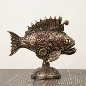 Steampunk Mechanical Fish Sculpture – Retro Bronze Wine Cabinet & Home Decoration