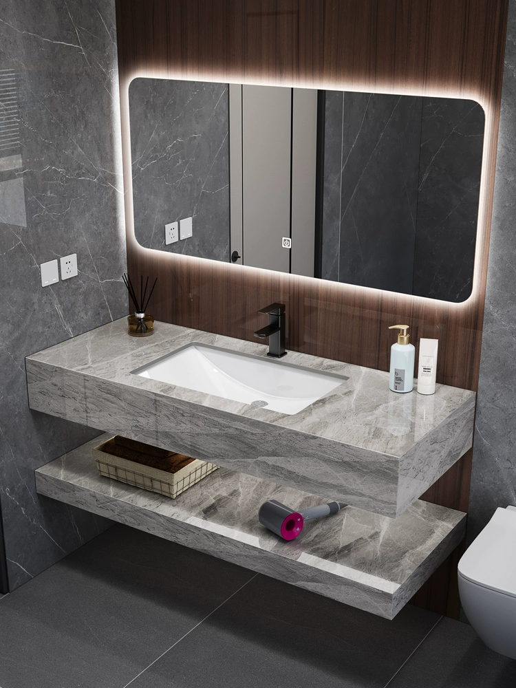 Modern Wall-Mounted Double-Layer Basin Set – Stone Slab Ceramic Bathroom Vanity - Image 3