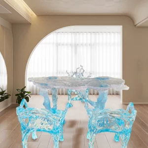Transparent Glacier Epoxy Resin Tea Table – High-End Modern Centerpiece