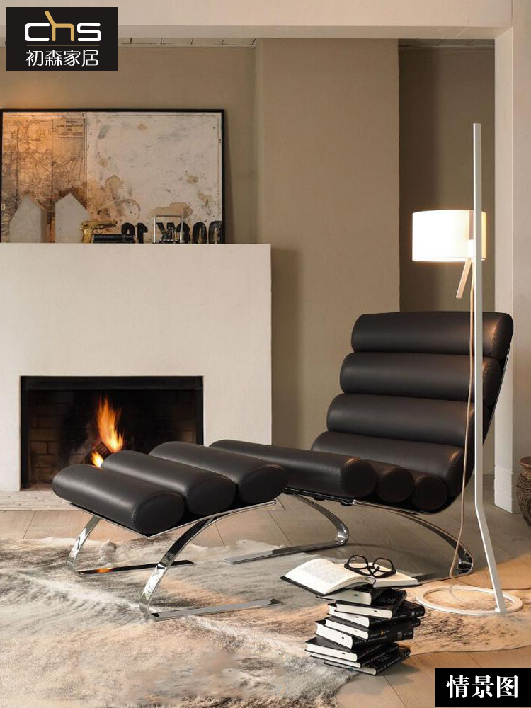 Chusen Sinus Lounge Chair Rib Chair Fishbone Chair Modern Stainless Steel Leather Chair - Image 3
