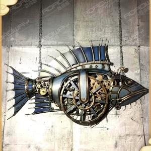 Steampunk Mechanical Fish Wall Art – Retro Industrial Metal Wall Hanging