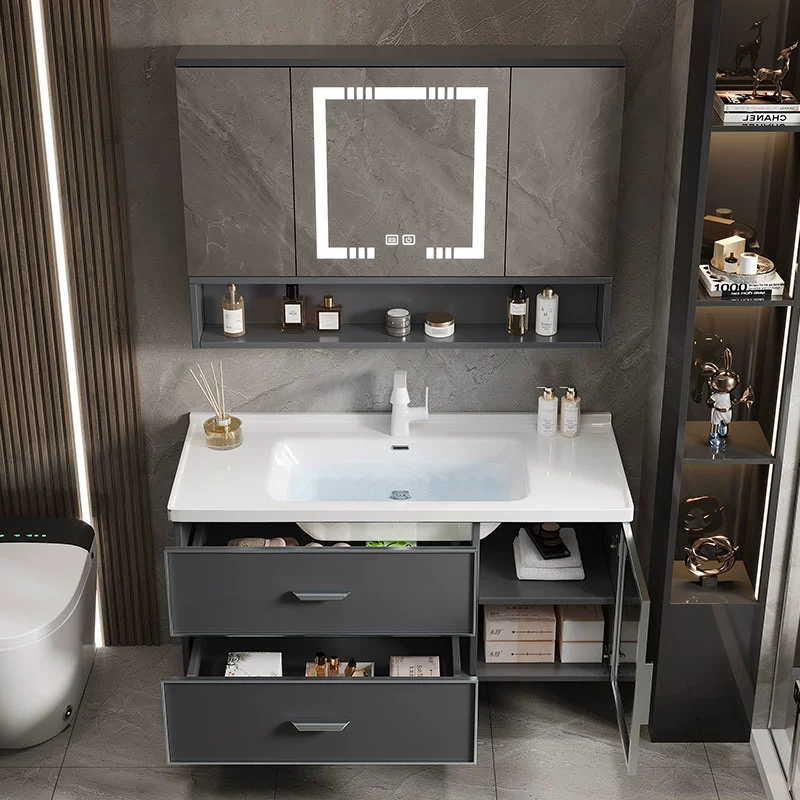 Smart Hidden Mirror Bathroom Cabinet – Integrated Ceramic Washbasin Set - Image 4