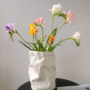 Modern Pleated Ceramic Vase – Artistic White Paper Bag Style