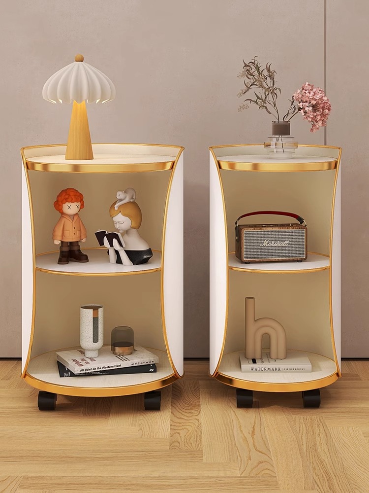 Nordic light luxury bedside table modern simple bedroom bedside cabinet rotating small household storage rack side table - Image 3