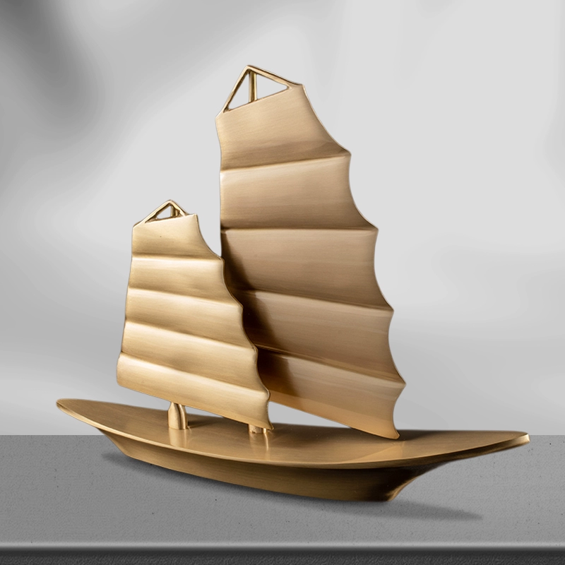 Light Luxury Brass Sailboat Sculpture – High-End Home & Office Ornament - Image 4