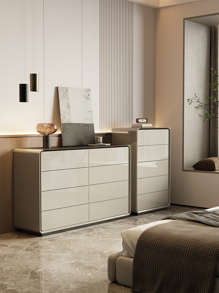 Italian Light Luxury Chest Cabinet – Minimalist Solid Wood Storage Unit