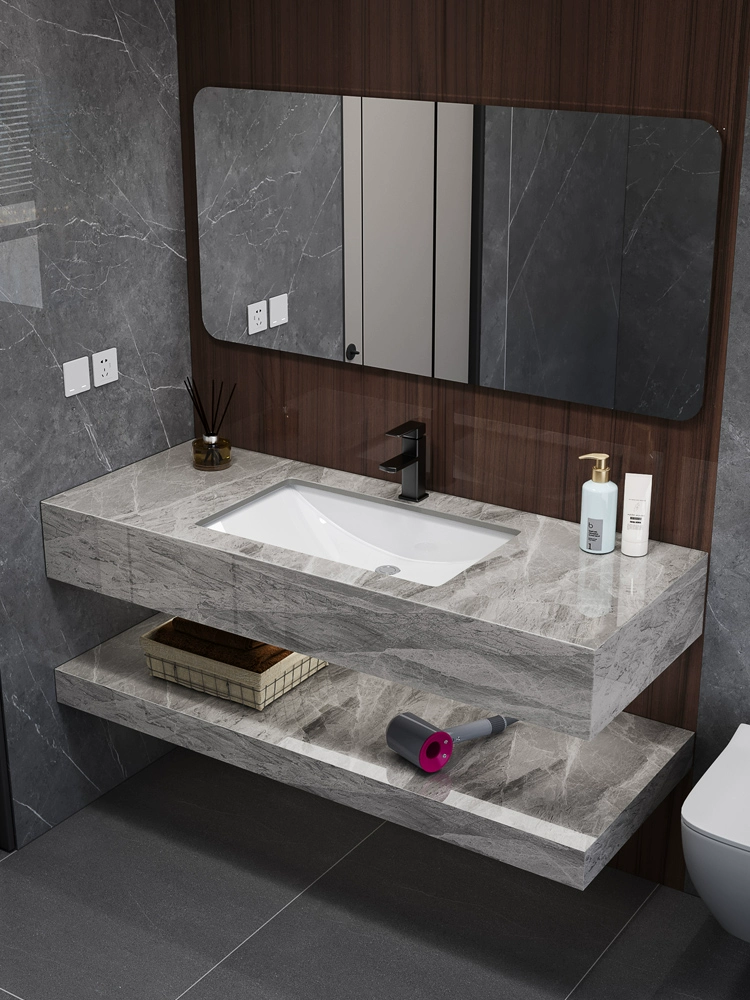 Modern Wall-Mounted Double-Layer Basin Set – Stone Slab Ceramic Bathroom Vanity - Image 5