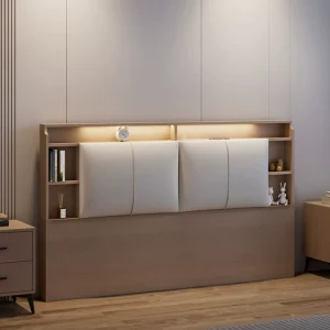 Solid Wood Floor-Standing Headboard – Ecological Leather Soft Backrest for Tatami