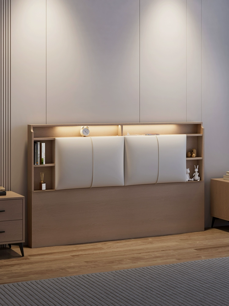 Solid Wood Floor-Standing Headboard – Ecological Leather Soft Backrest for Tatami