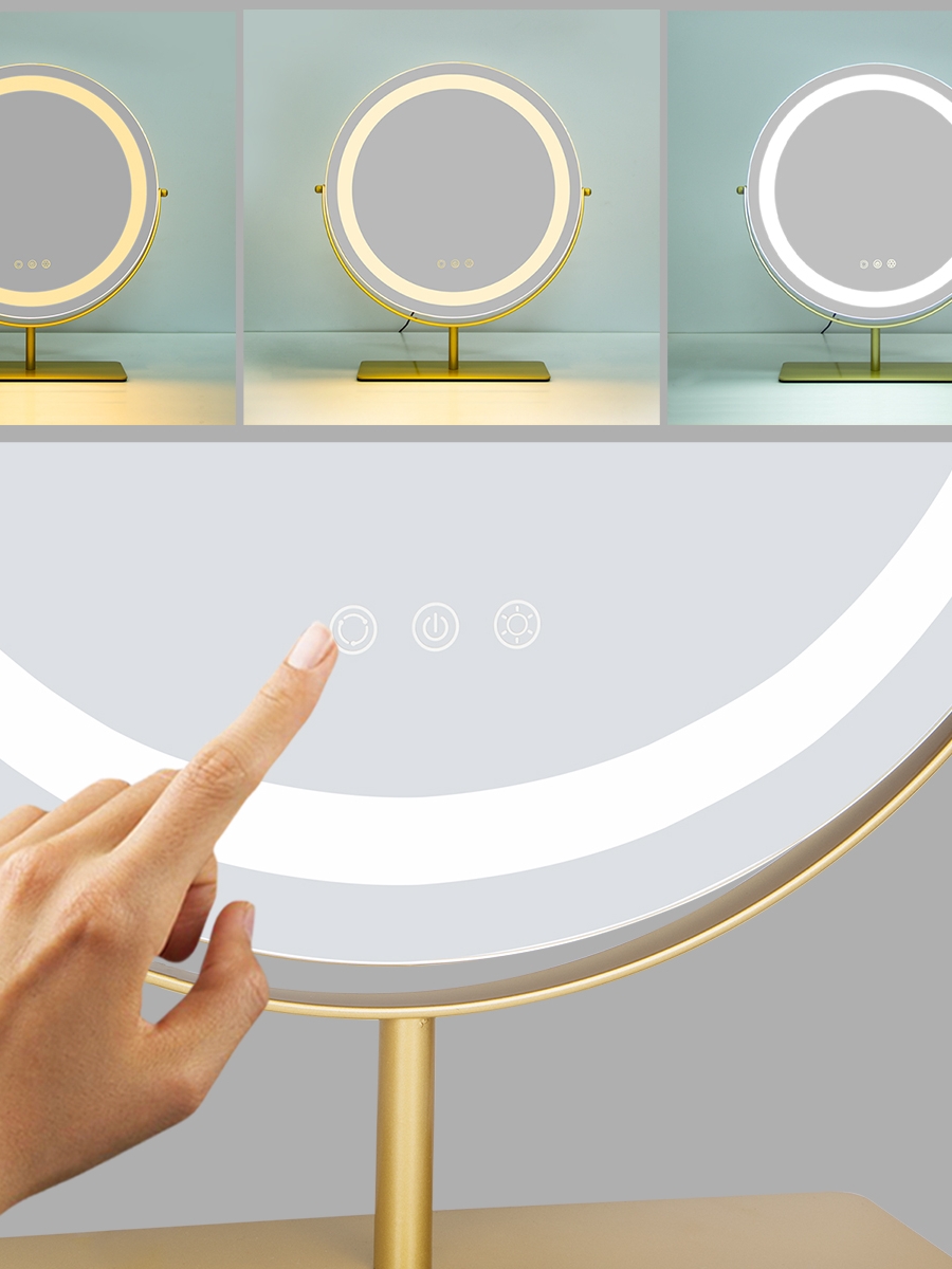 Dressing table LED light makeup mirror desktop rotatable charging large-size smart fill-up makeup mirror Internet celebrity ins style