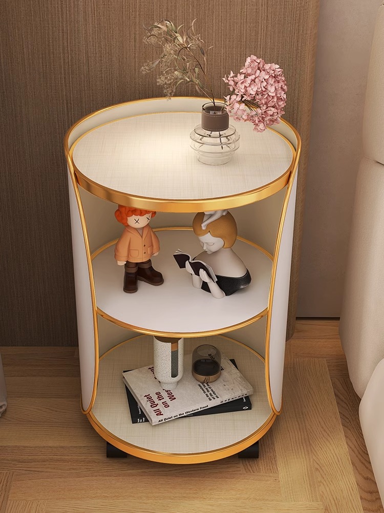 Nordic light luxury bedside table modern simple bedroom bedside cabinet rotating small household storage rack side table