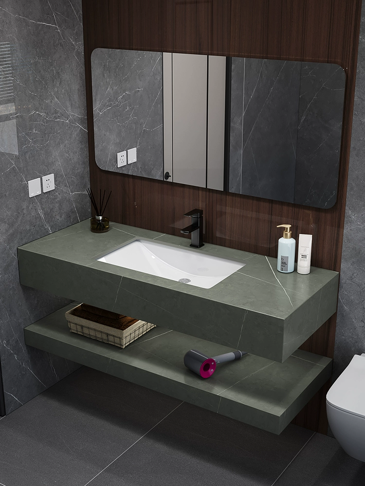 Modern Wall-Mounted Double-Layer Basin Set – Stone Slab Ceramic Bathroom Vanity - Image 2