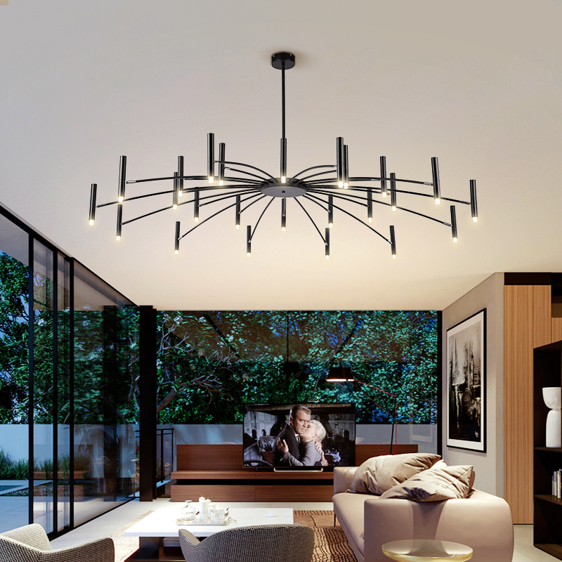 French Black Minimalist Chandelier – Large Nordic Light Luxury Pendant