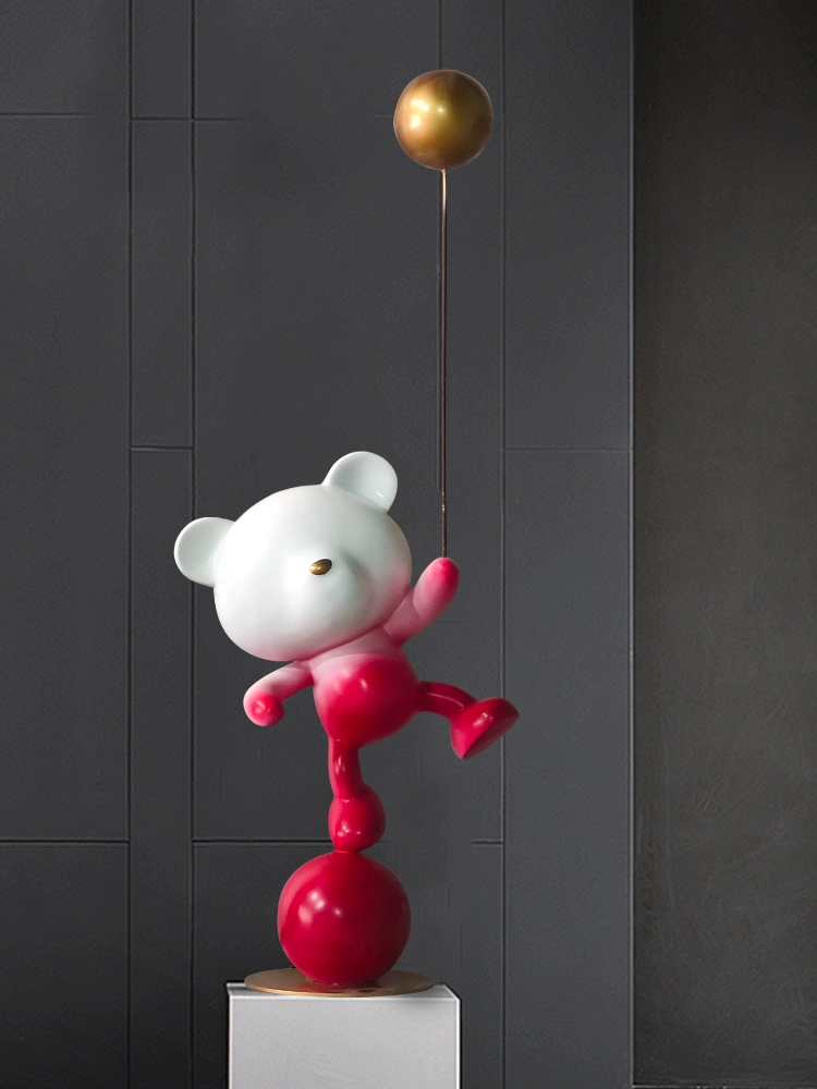 Balloon Bear Art Sculpture – Light Luxury Cartoon Décor for Living Room & Entrance