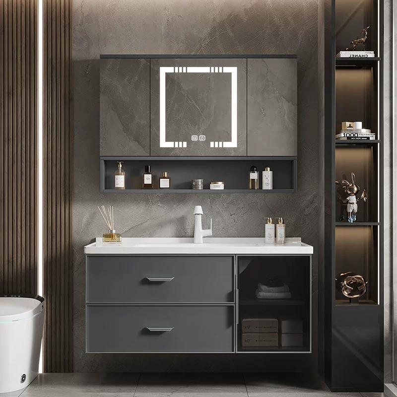 Smart Hidden Mirror Bathroom Cabinet – Integrated Ceramic Washbasin Set - Image 2