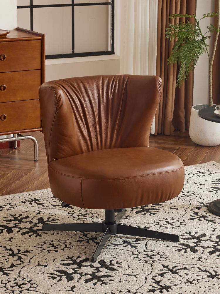 Minimalist and light luxury single sofa chair leather balcony simple designer living room leisure rotating chair internet celebrity balcony