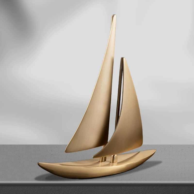 Light Luxury Brass Sailboat Sculpture – High-End Home & Office Ornament - Image 2