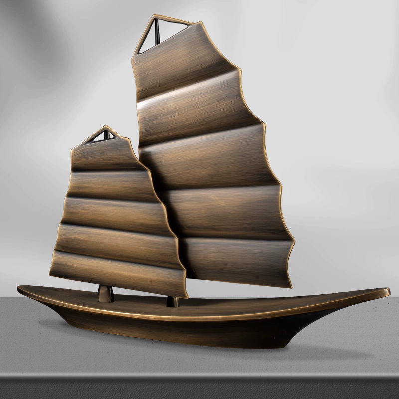 Light Luxury Brass Sailboat Sculpture – High-End Home & Office Ornament - Image 3