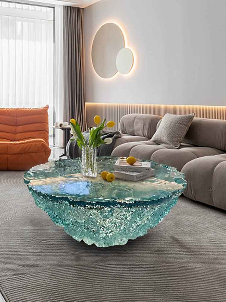 Ocean Heart Round Resin Table – Modern Light Luxury Tea Table for Villa & Hotel - Image 2