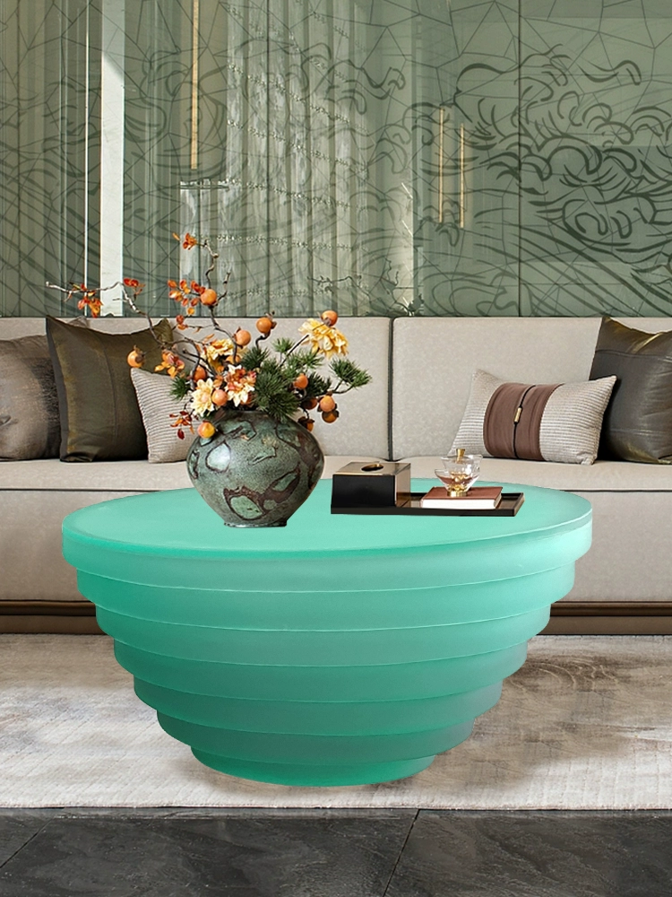 Ocean Heart Round Resin Table – Modern Light Luxury Tea Table for Villa & Hotel