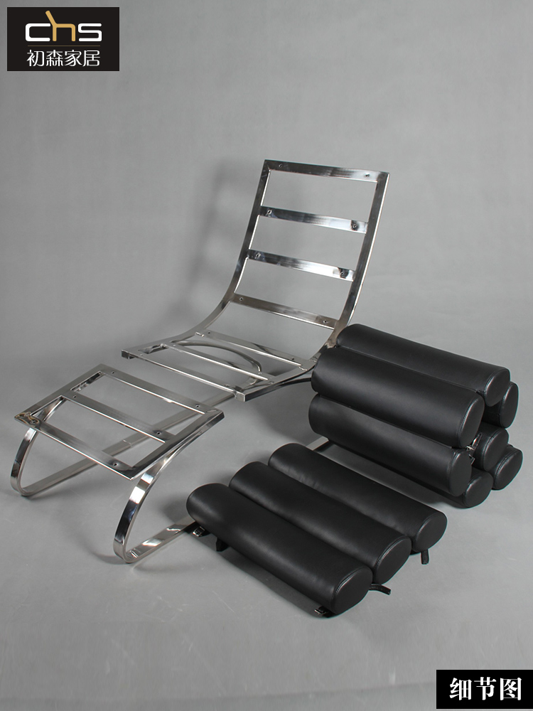 Chusen Sinus Lounge Chair Rib Chair Fishbone Chair Modern Stainless Steel Leather Chair - Image 4