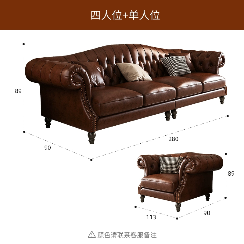 Chesterfield Brown Cowhide Leather Sofa Set - Image 11