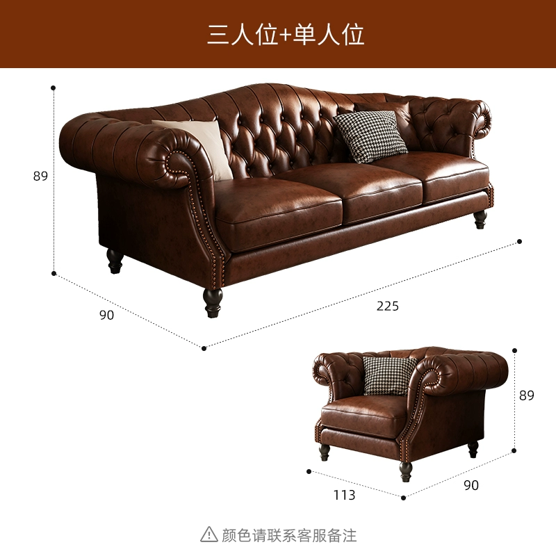 Chesterfield Brown Cowhide Leather Sofa Set - Image 9