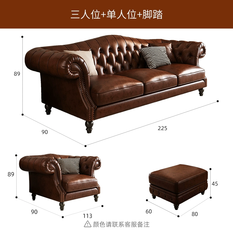 Chesterfield Brown Cowhide Leather Sofa Set - Image 13