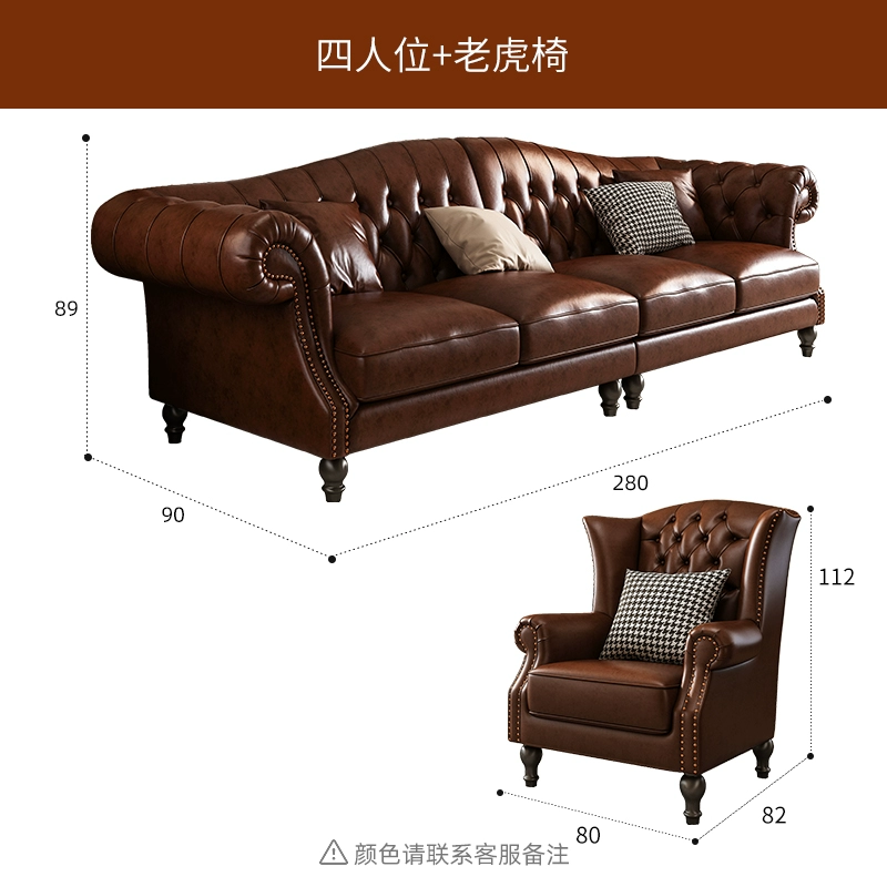 Chesterfield Brown Cowhide Leather Sofa Set - Image 12