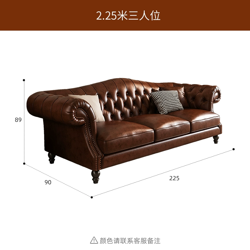 Chesterfield Brown Cowhide Leather Sofa Set - Image 7