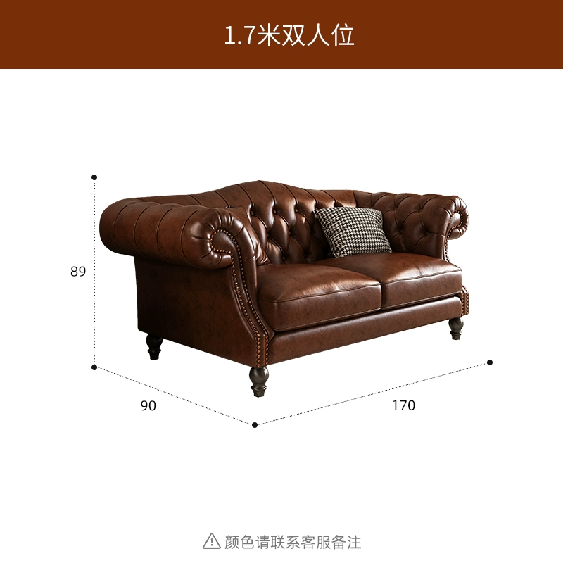 Chesterfield Brown Cowhide Leather Sofa Set - Image 6