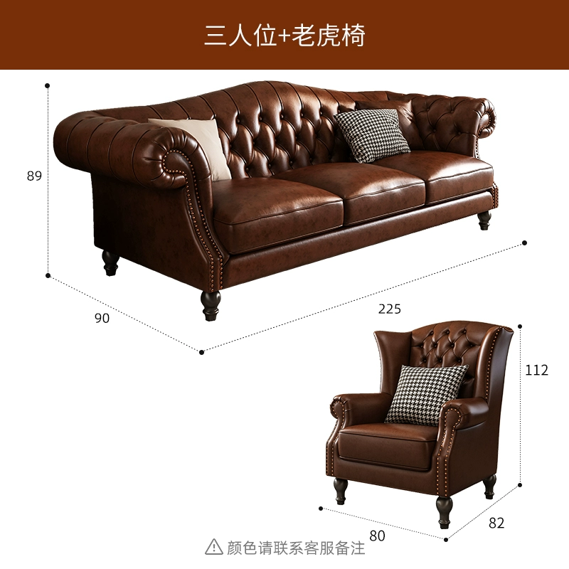 Chesterfield Brown Cowhide Leather Sofa Set - Image 10