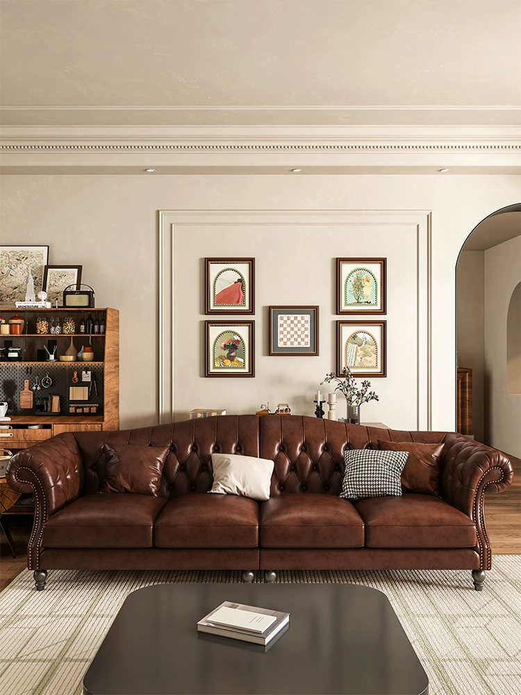 Chesterfield Brown Cowhide Leather Sofa Set - Image 2